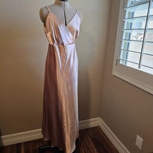 Pink satin wrap dress